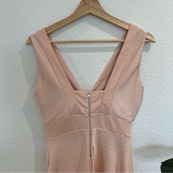 ASOS Baby Pink Bandage V-Neck Asymmetrical Bodycon Midi Special Occasion Dress 4 - Picture 6 of 6